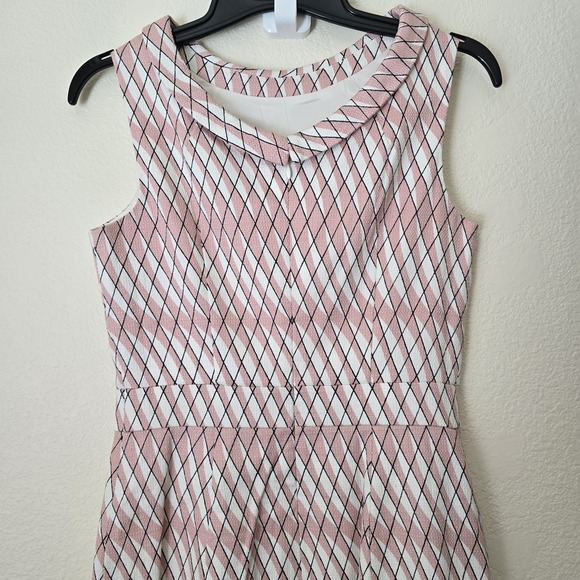 Boden Martha Sz 6A Fold‎ Sheath Pencil Dress White Pink Diamond Print Feminine - Picture 5 of 10